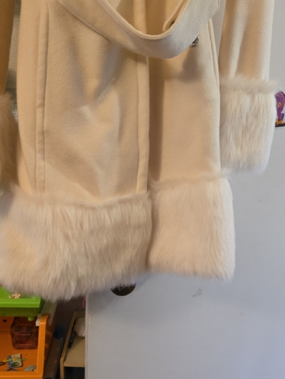 bebe Cream Faux Fur-Trim Trench Coat - Picture 2 of 5